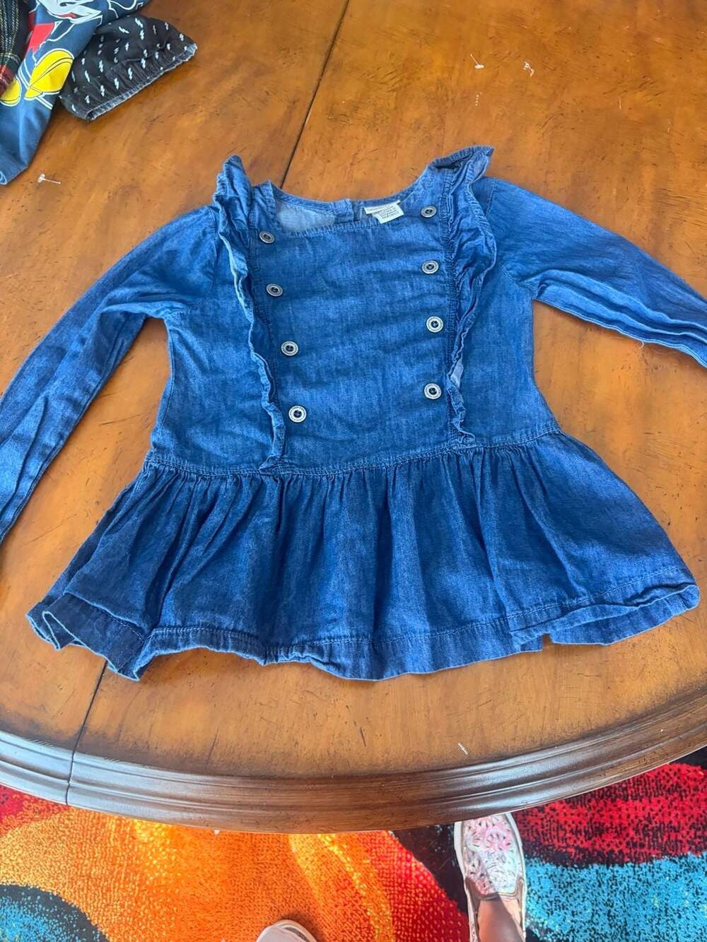 Calvin Klein Jeans Denim Dress Size 6 Ruffle Peplum Long Sleeve Blue